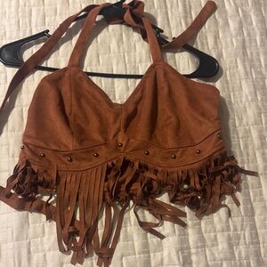 Rust Fringe Halter Top